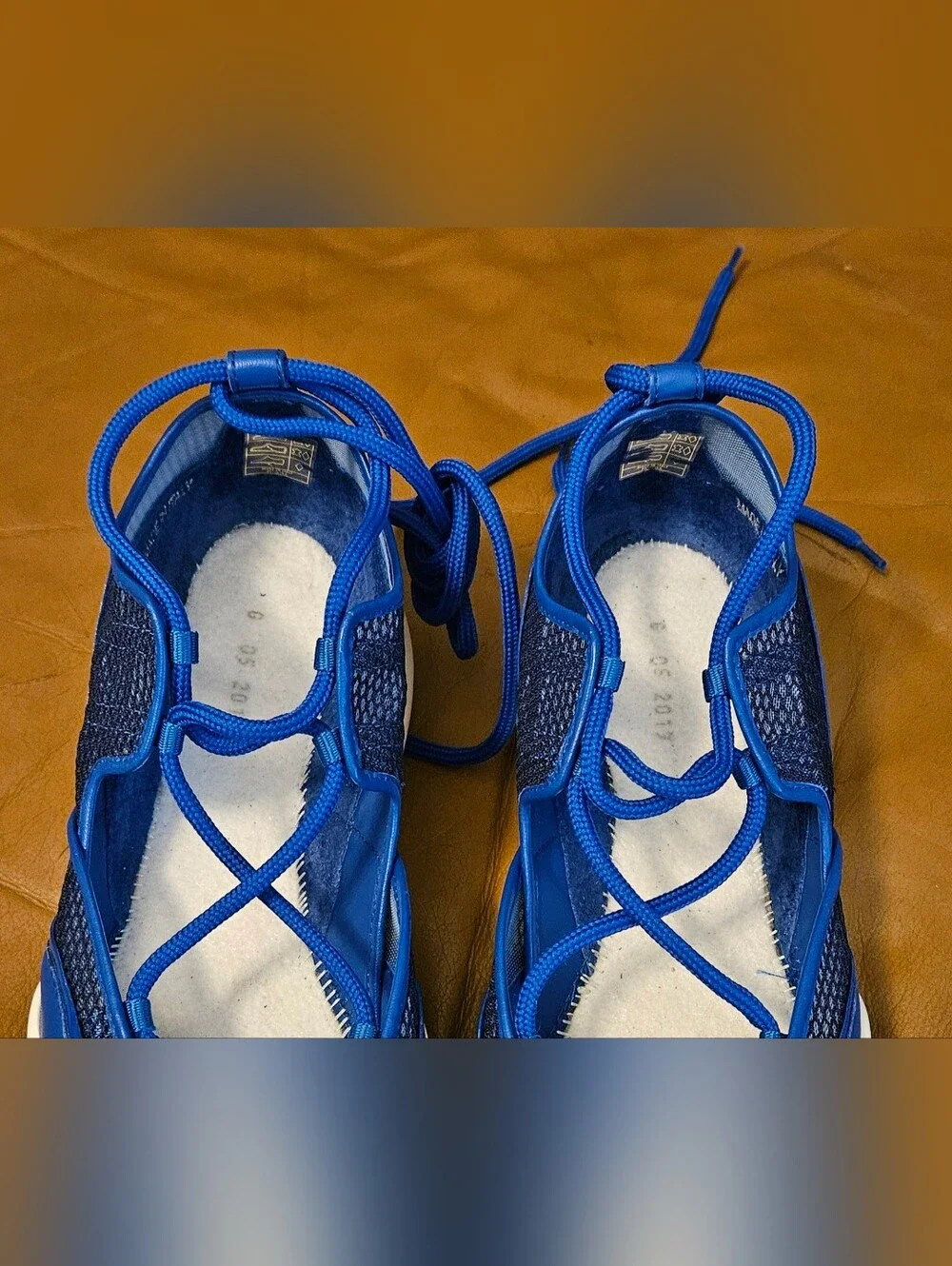 New Women's Jimmy Choo Blue Leather Strappy Lace Designer Sneakers Size 5.5 US